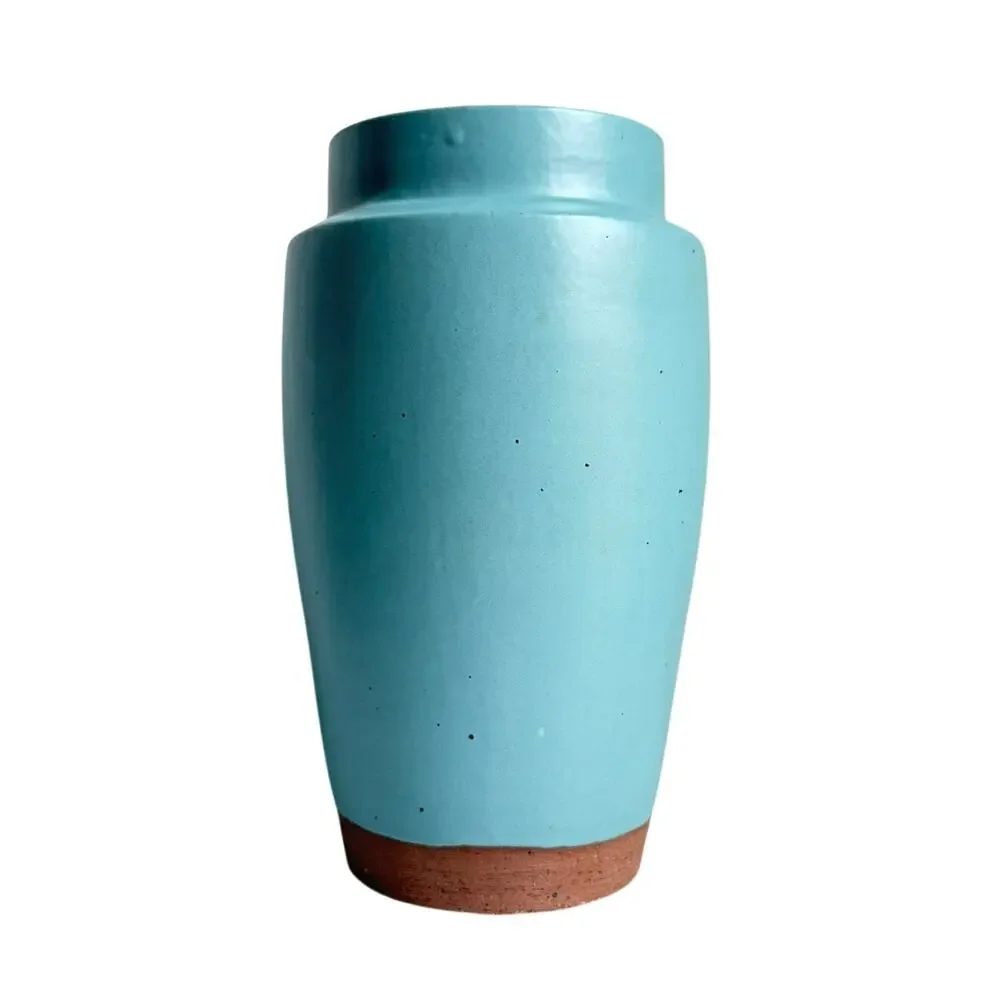 West Elm Turquoise Ceramic Vase Contemporary Modern Minimalist Farmhouse Decor
